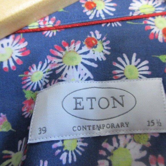 Eton Contemporary Men's Button Down Shirt 39 Blue Floral Long Sleeve 264 - Picture 3 of 12